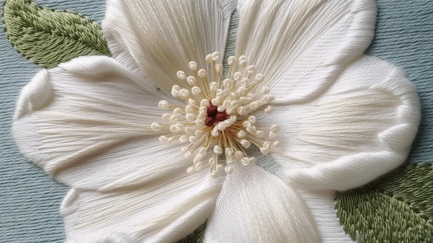 Detal haftu z kwiatowym motywem